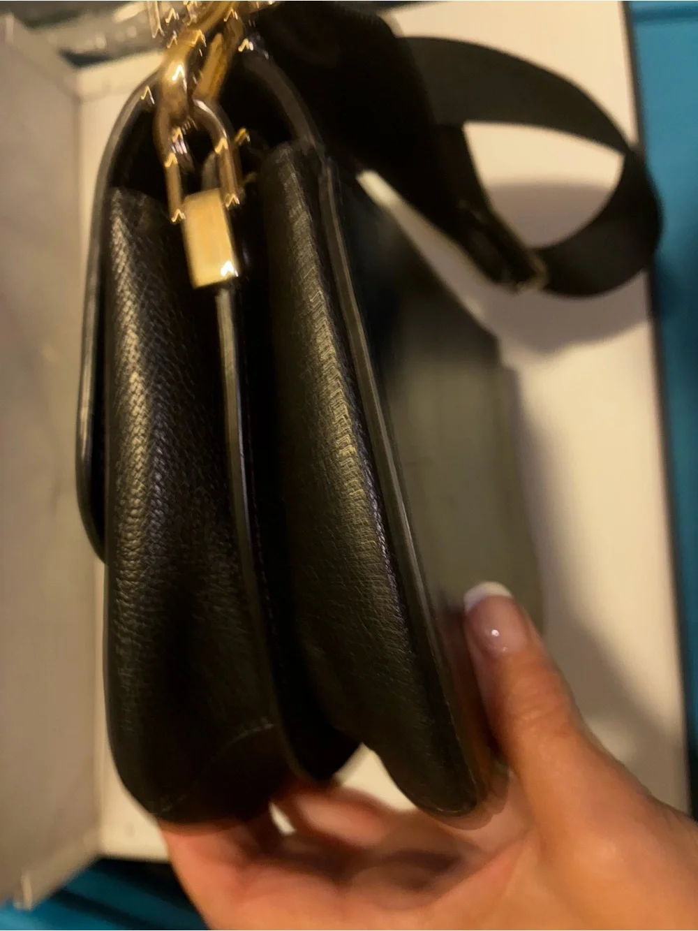 kate spade Black Leather Clutch with Gold Logo